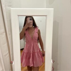 Pink loveshakefancy v neck dress with ruffles